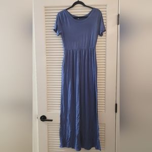 Blue Short-Sleeve Maxi Dress With Pockets